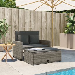 vidaXL Tuinbank 2-zits met kussens poly rattan grijs