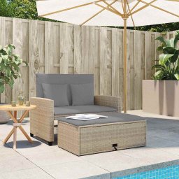 vidaXL Tuinbank 2-zits met kussens poly rattan beige