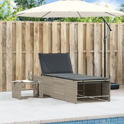 vidaXL Ligstoelen 2 st met tafel lichtgrijs poly rattan