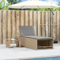 vidaXL Ligstoelen 2 st met tafel beige poly rattan