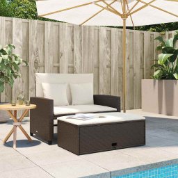 vidaXL Tuinbank 2-zits met kussens poly rattan bruin