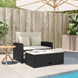 vidaXL Tuinbank 2-zits met kussens poly rattan zwart
