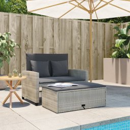 vidaXL Tuinbank 2-zits met kussens poly rattan lichtgrijs