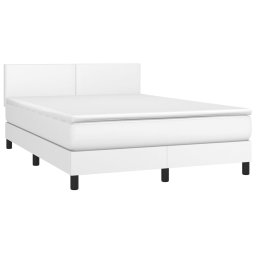 vidaXL Boxspring met matras en LED kunstleer wit 140x200 cm