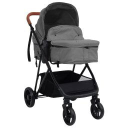 vidaXL Kinderwagen 2-in-1 staal lichtgrijs en zwart