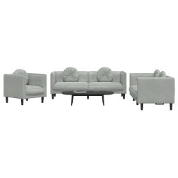 vidaXL 3-delige Loungeset met kussens fluweel lichtgrijs