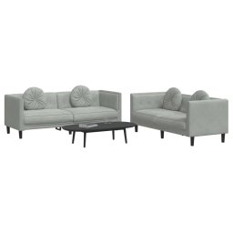 vidaXL 2-delige Loungeset met kussens fluweel lichtgrijs