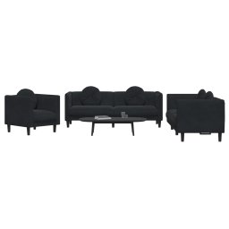 vidaXL 3-delige Loungeset met kussens fluweel zwart