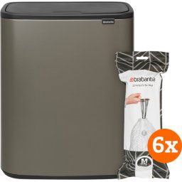 Brabantia Bo Touch Bin 60 Liter Platinum + Vuilniszakken (120 stuks)