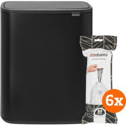 Brabantia Bo Touch Bin 60 Liter Matt Black + Vuilniszakken (120 stuks)