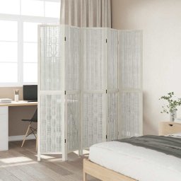 vidaXL Kamerscherm met 5 panelen massief paulowniahout wit