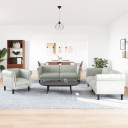 vidaXL 3-delige Loungeset fluweel lichtgrijs