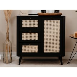 Commode KUBALIBRE 1 deur 3 lades zwart/rotan print