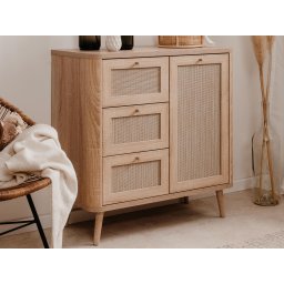 Commode KUBALIBRE 1 deur 3 lades sonoma eik/rotan print