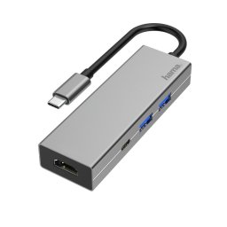 Hama USB-C-multiport-adapter, 4-poorts, 2x USB-A, USB-C, HDMI USB Hub Grijs
