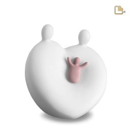 Grote Witte LoveUrns Ouders met Kind in Wieg Urn (3 liter)