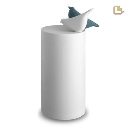 Grote LoveUrns Cilinderurn, 2 Vogeltjes Wit - Mosgroen (3.5 liter)