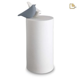 Grote LoveUrns Cilinderurn, 2 Vogeltjes Grijs - Wit (3.5 liter)