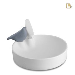 LoveUrns Forever Porcelain Drinkbak, 2 Vogeltjes Grijs - Wit
