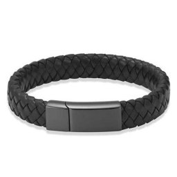 Zwart Lederen Aurora Armband met Zwarte RVS Asruimte