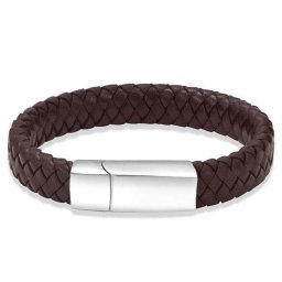 Donkerbruine Lederen Aurora Armband met RVS Asruimte