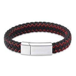 Zwartrode Lederen Aurora Armband met Zilveren RVS Asruimte