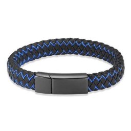 Zwartblauwe Lederen Aurora Armband met Zwarte RVS Asruimte