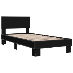 vidaXL Bedframe bewerkt hout en metaal zwart 75x190 cm