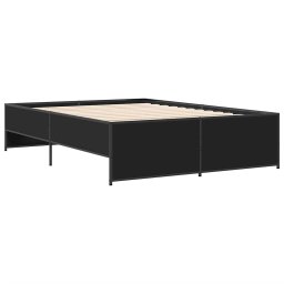 vidaXL Bedframe bewerkt hout metaal zwart 135x190 cm
