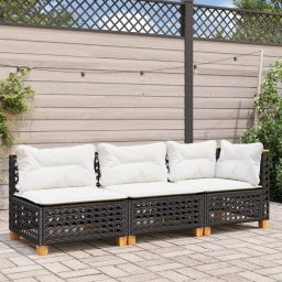 vidaXL Tuinbank 3-zits met kussens poly rattan zwart