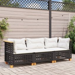vidaXL Tuinbank 3-zits met kussens poly rattan zwart