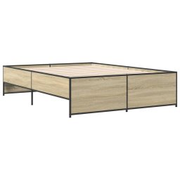 vidaXL Bedframe bewerkt hout metaal sonoma eikenkleurig 135x190 cm