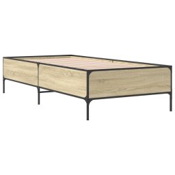 vidaXL Bedframe bewerkt hout en metaal sonoma eikenkleurig 75x190 cm