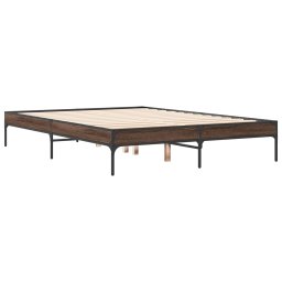 vidaXL Bedframe bewerkt hout metaal bruin eikenkleur 135x190 cm