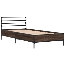 vidaXL Bedframe bewerkt hout en metaal bruin eikenkleurig 100x200 cm