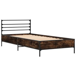 vidaXL Bedframe bewerkt hout en metaal gerookt eikenkleurig 75x190 cm