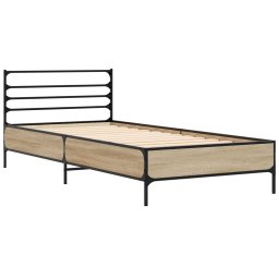 vidaXL Bedframe bewerkt hout en metaal sonoma eikenkleurig 75x190 cm