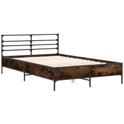 vidaXL Bedframe bewerkt hout metaal gerookt eikenkleurig 120x200 cm