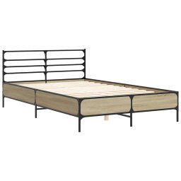 vidaXL Bedframe bewerkt hout metaal sonoma eikenkleurig 120x200 cm
