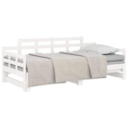 vidaXL Slaapbank uitschuifbaar massief grenenhout wit 90x200 cm