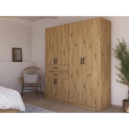 Kledingkast MAKALISKA 6 deuren 2 lades artisan eik