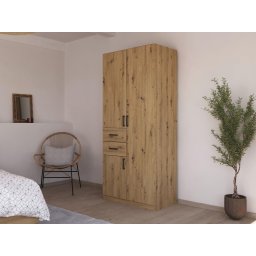 Kledingkast MAKALISKA 3 deuren 2 lades artisan eik