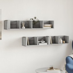 vidaXL Wandkasten 2 st 99x18x16,5 cm bewerkt hout grijs sonoma eiken