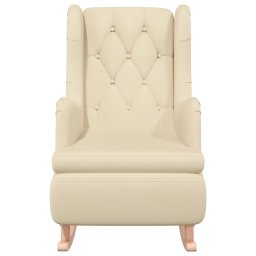 vidaXL Fauteuil met massief rubberwood schommelpoten stof crèmekleurig