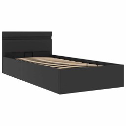 vidaXL Bedframe met opslag hydraulisch LED kunstleer zwart 90x200 cm
