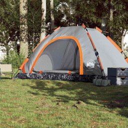 vidaXL Tent 5-persoons snelontgrendeling grijs en oranje