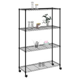 vidaXL Opbergrek 4-laags met wielen 200 kg 90x35x142 cm zwart