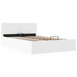vidaXL Bedframe met opslag hydraulisch LED kunstleer wit 140x200 cm