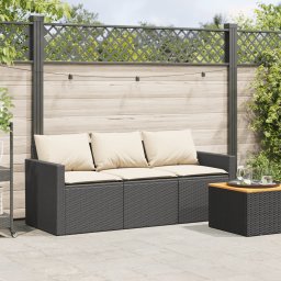 vidaXL Tuinbank 3-zits met kussens poly rattan zwart