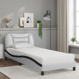 vidaXL Bed met matras "Hvar" kunstleer zwart en wit 90x200 cm